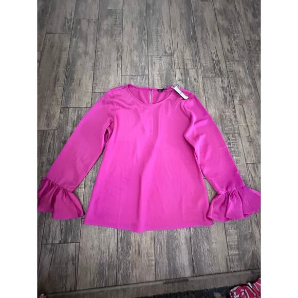 NWT J.Crew Women's Pink Fuchsia Long Sleeves Ruffled Cuff Dressy Blouse Size LT - Picture 7 of 7